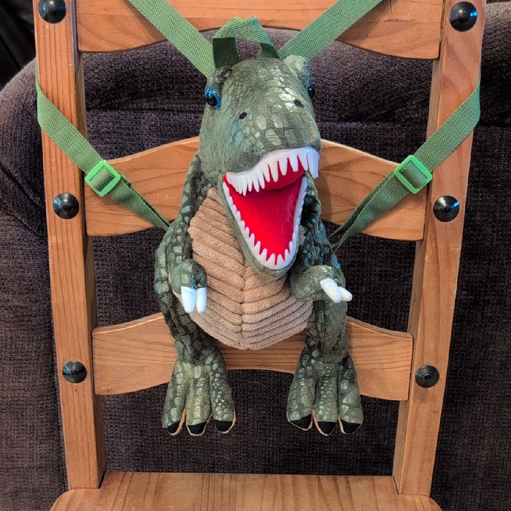 Hobby Lobby Green/Tan/Red  T-Rex Backpack W/ Adjustable Straps and Zipper Close